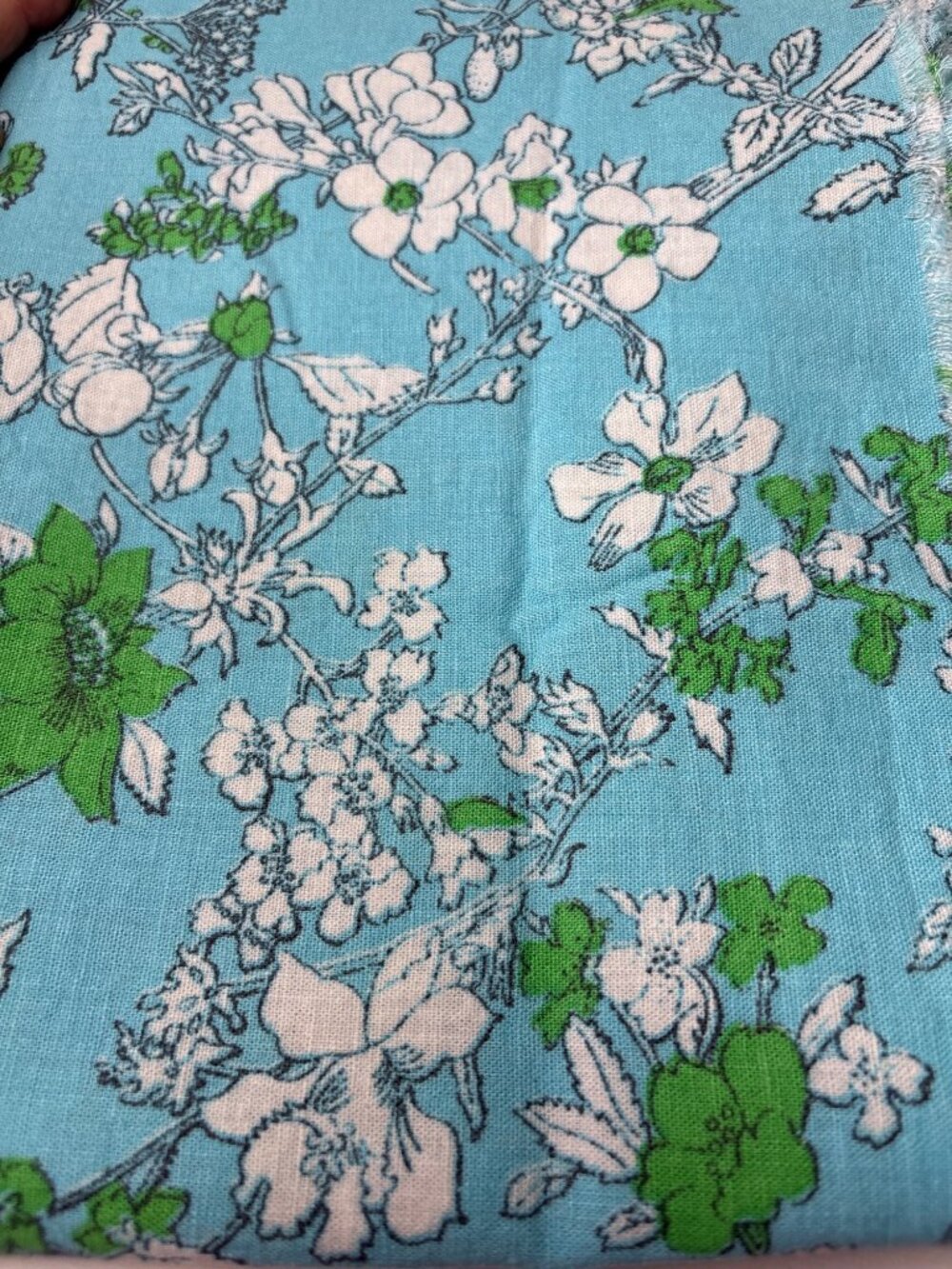 Joann Floral Cotton Fabric 17x50" Blue Green White Sewing Craft Material